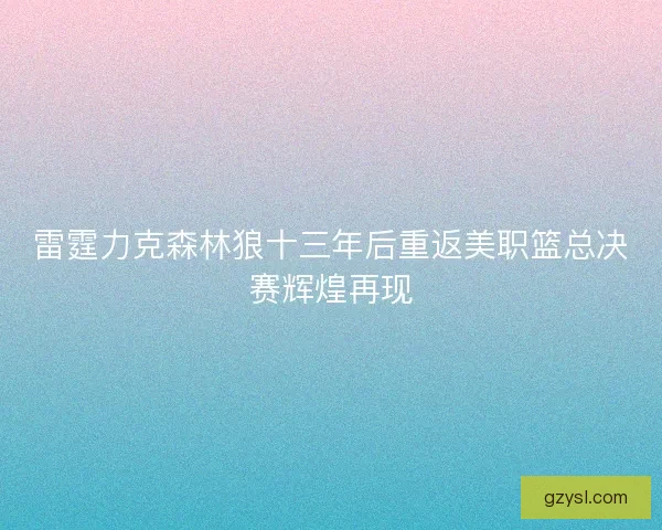 雷霆力克森林狼十三年后重返美职篮总决赛辉煌再现